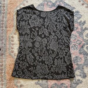 Floral Patterned Black and Gray Burnout Top